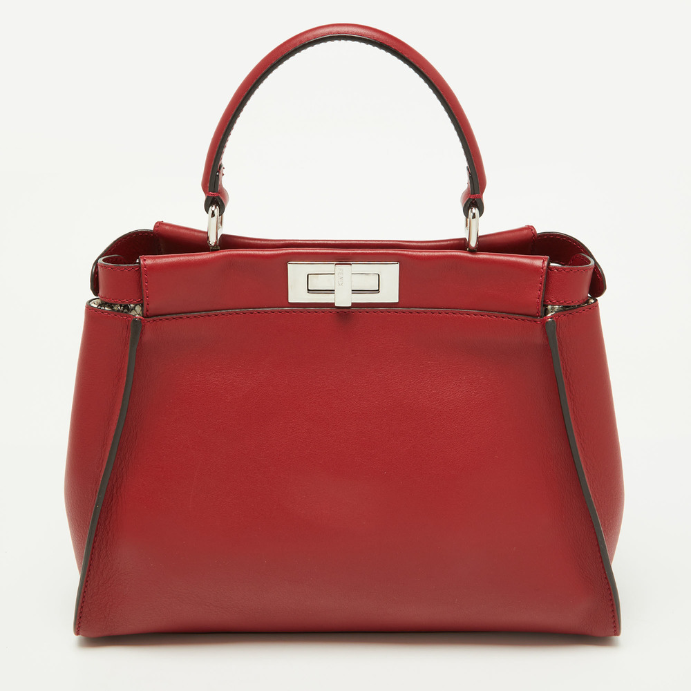 FENDI Red Leather Regular PeekabooTop Handle Bag - Picture 4 of 8
